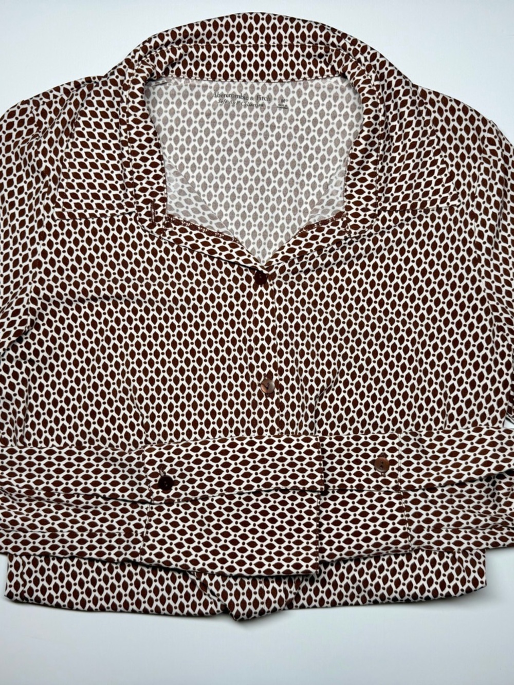 Abercrombie & Fitch Soft A&F Brown White Geometric Button-Up Women’s M Rayon
